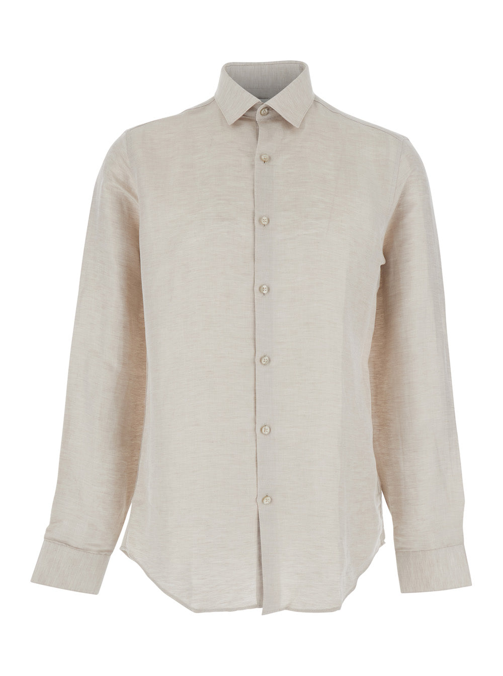 Shirt SLIM REF LINEN BLD SLD Beige with Classic Collar and Long Sleeves in for Men Lyocell Blouses