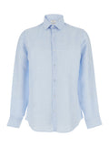 Shirt SLIM REF LINEN BLD SLD Light Blue with Classic Collar and Long Sleeves in for Women Lyocell Blouses