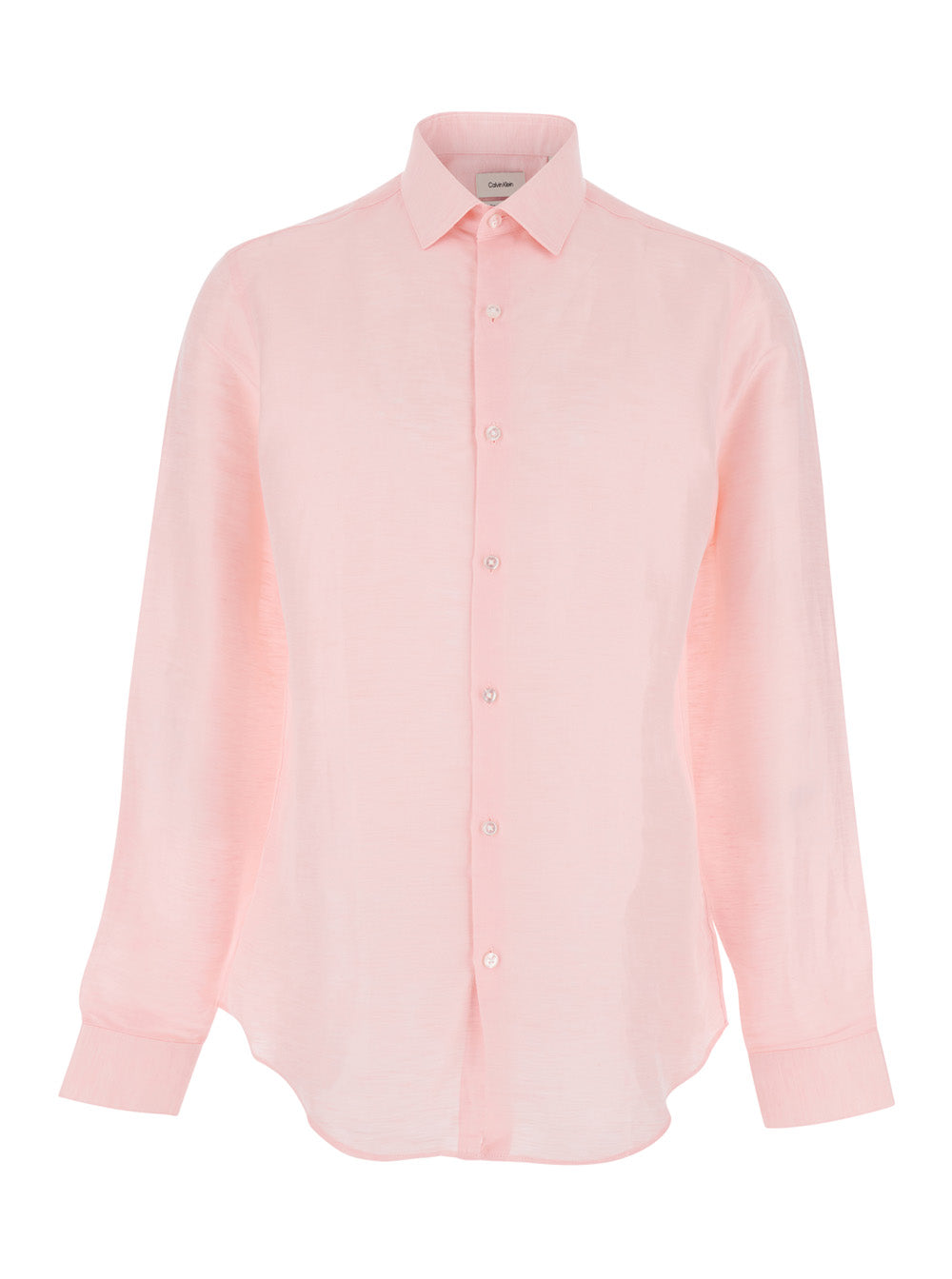 Shirt SLIM REF LINEN BLD SLD Pink with Classic Collar and Long Sleeves in Lyocell Blend for Women Blouses
