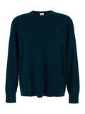 Crew Neck Sweater with Logo Embroidery on the Front and Dropped Shoulders in Blue Wool for Men Blu Jersey