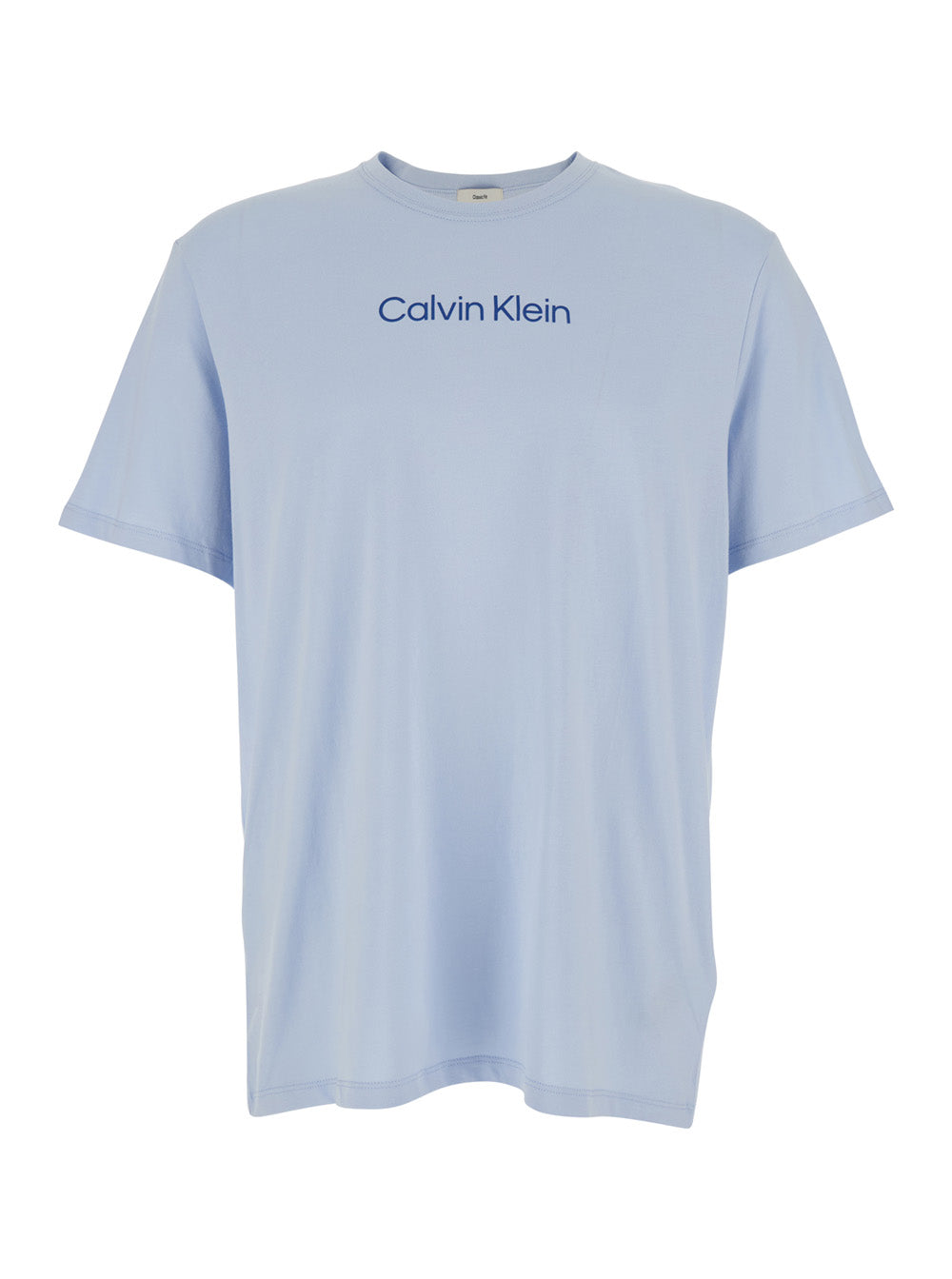 Crew Neck T-shirt CALVIN KLEIN with Logo on the Front in Blue Cotton for Men Light Tshirts And Polo Shirts