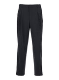 Travel Black Pants with Wide Leg and Belt Loops in Wool Blend for Men Recycled Polyester Trousers