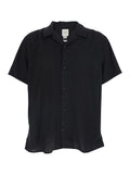 Shirt SS CAMP COLLAR SOLID LINEN CLASS Black with and Long Sleeves in Women Lyocell Blouses