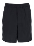 Shorts STRAIGHT LINEN 7 PULL ON Black in and Cotton Men Bermuda