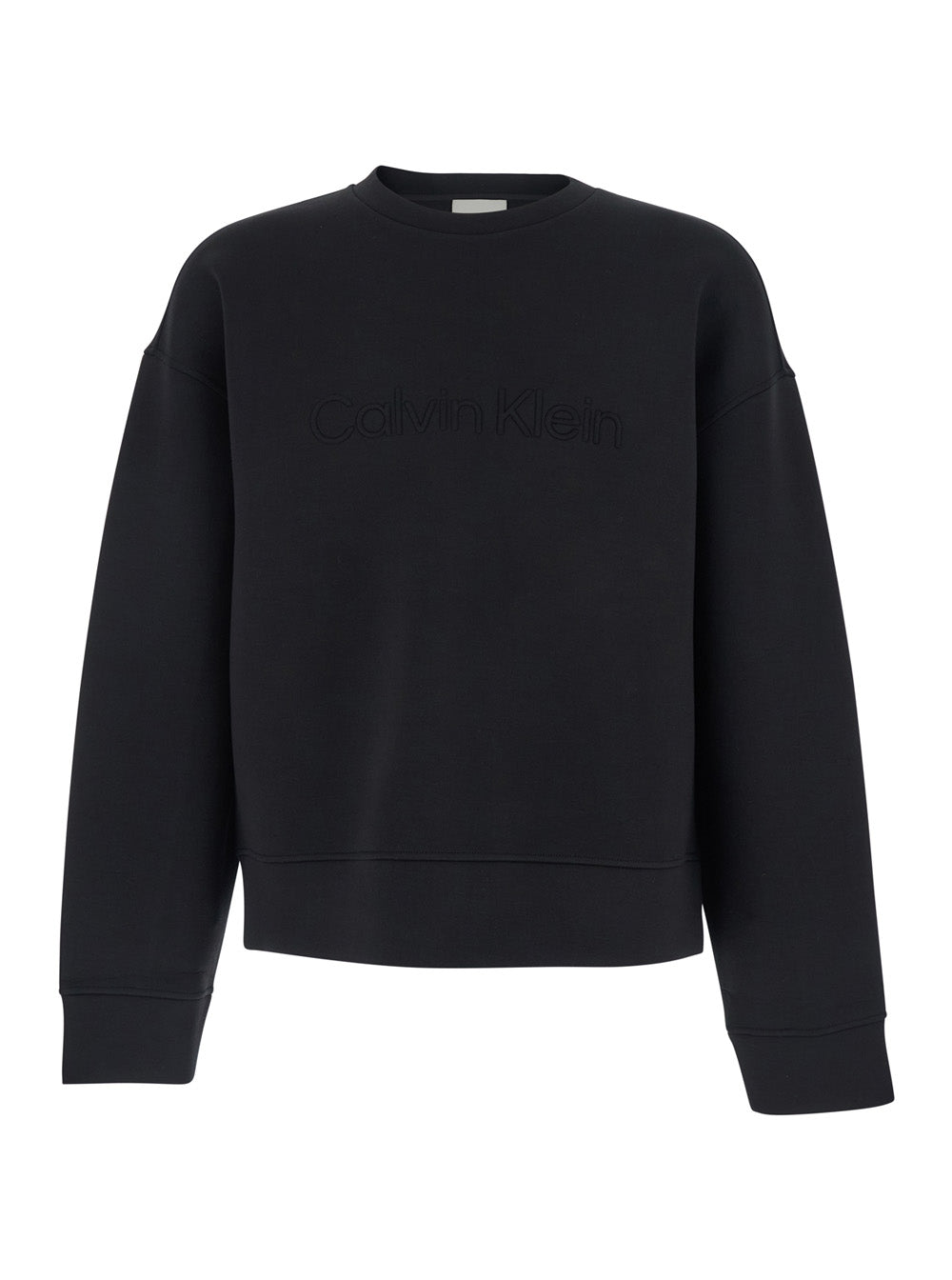 Crewneck sweatshirt with tone-on-tone logo on the front in black tech fabric for men Polyester Viscose Elastane Sweatshirts