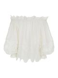 Off Shoulder Top with All-Over Embroidery in White Linen for Women Shirts And Blouses