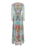 Multicolor Long Dress With V Neck And All-Over Floral Print Silk Woman - S