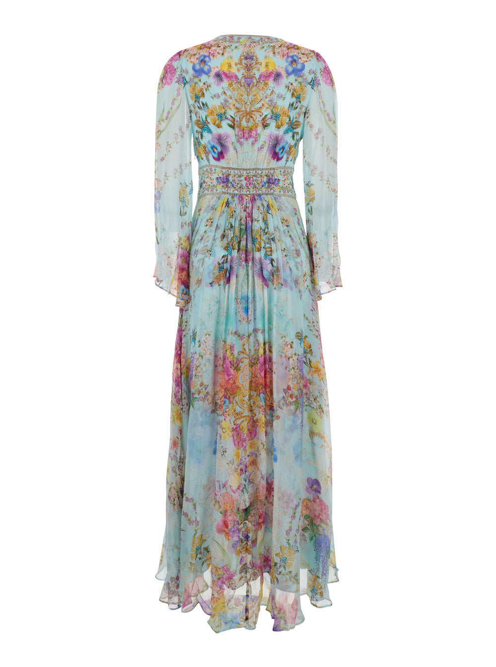 Multicolor Long Dress With V Neck And All-Over Floral Print Silk Woman - M