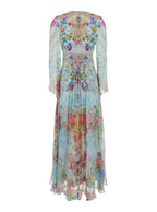 Multicolor Long Dress With V Neck And All-Over Floral Print Silk Woman - M