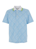 Blue Polo with Bicolor Collar and All-Over Embroidery in Cotton Blend for Men Light Polyester Polyamide Tshirts Shirts