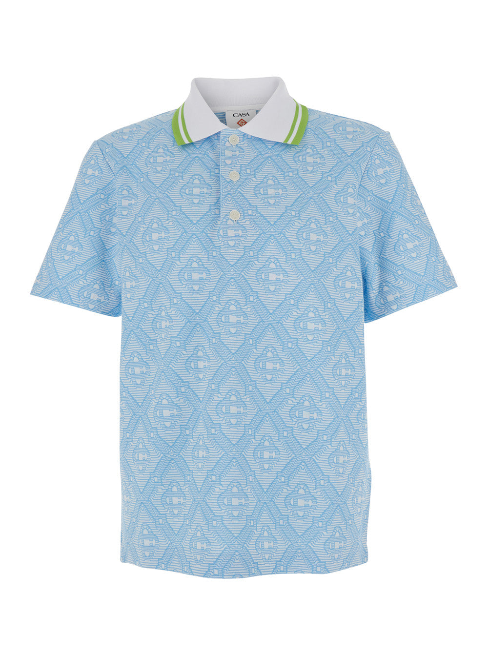 Blue Polo with Bicolor Collar and All-Over Embroidery in Cotton Blend for Men Light Polyester Polyamide Tshirts Shirts