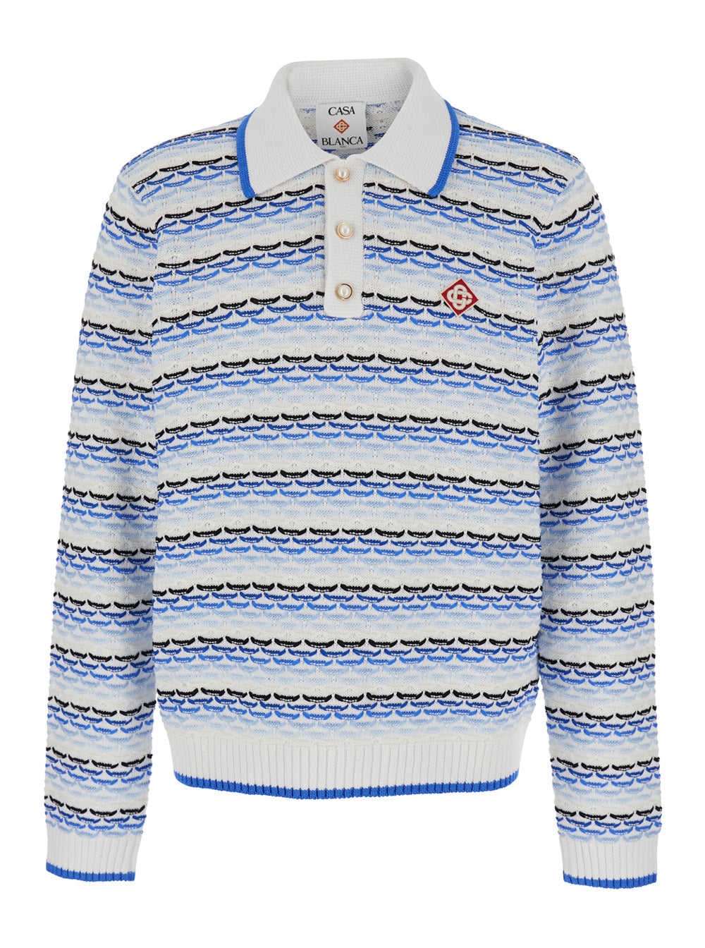 Blue Polo with Logo Embroidery on the Front and All-Over Stripes in Cotton for Men Light Tshirts Shirts