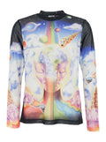 Long Sleeve Crew Neck T-Shirt with All-Over Print in Multicolor Stretch Tech Fabric for Men Polyester Elastane Jersey