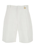 White Bermuda Shorts With Logo Plate On The Belt Loop And Wide Leg Cotton Man