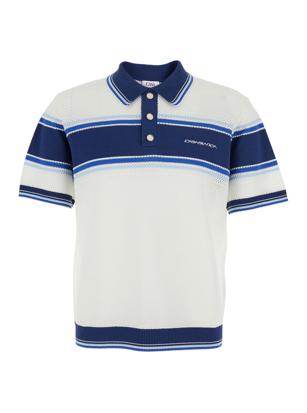 Polo MESH STRIPE White with Blue Details in Cotton for Men Tshirts And Shirts