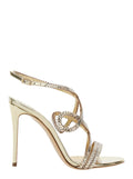 JOSEPHINE HEEL SANDAL in Metallic Leather Womens Heels Polyurethane Polyester