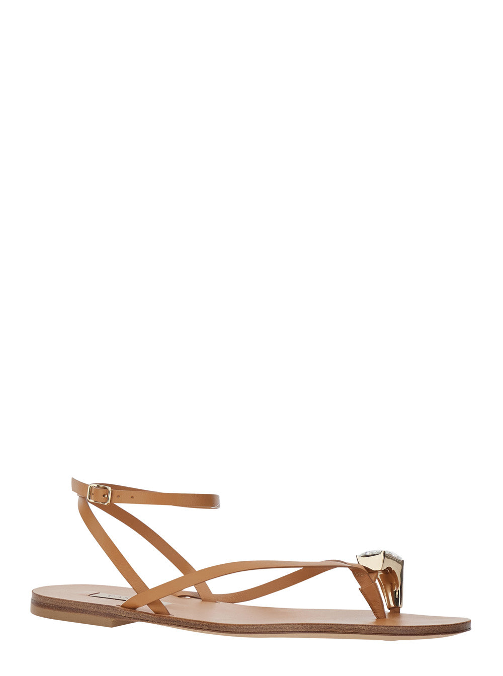 Soraia Flat Brown Sandals With Leather Detail For Women Calf Shoes