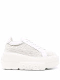 Womens White Platform Sneakers with Intreccio Design Polyurethane Calf