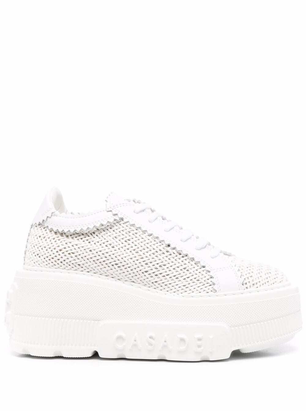 Womens White Platform Sneakers with Intreccio Design Polyurethane Calf