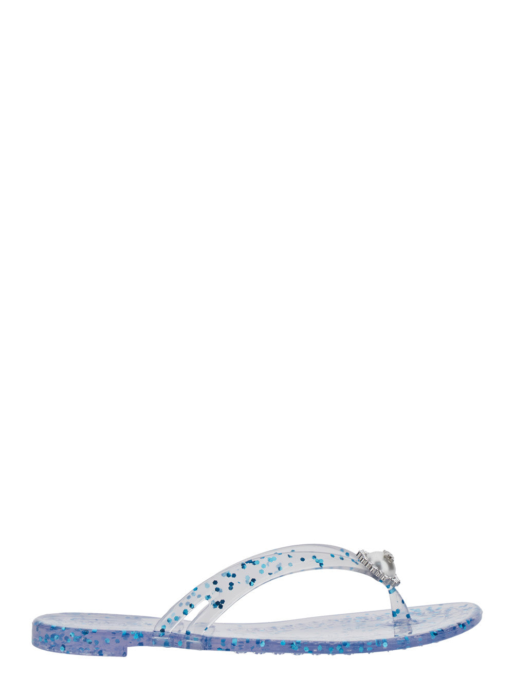 Multicolor Crystal-Embellished Flip-Flop Sandal in PVC for Women Flat Shoes