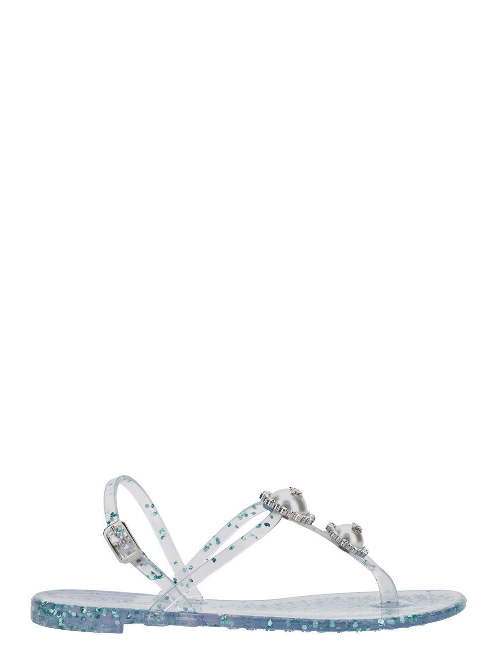 Multicolor Crystal Decoration Sandal with All-Over Print in PVC for Women Flat Shoes