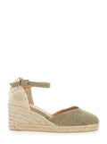 Chiarita Wedges with Rounded Toe and High Heel in Green Fabric for Women Textile Materials