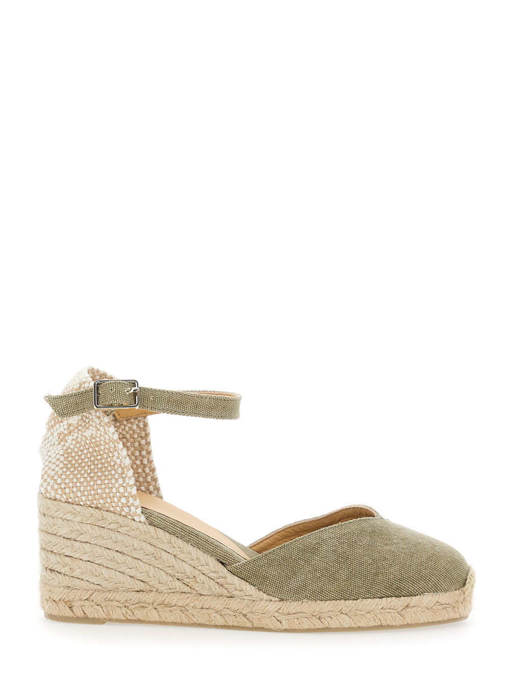 Chiarita Wedges with Rounded Toe and High Heel in Green Fabric for Women Textile Materials