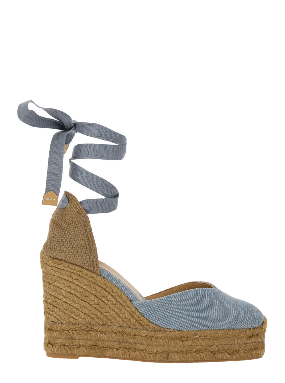 Chiara Wedges with Rounded Toe and High Heel in Blue Fabric for Women Blu Textile Materials