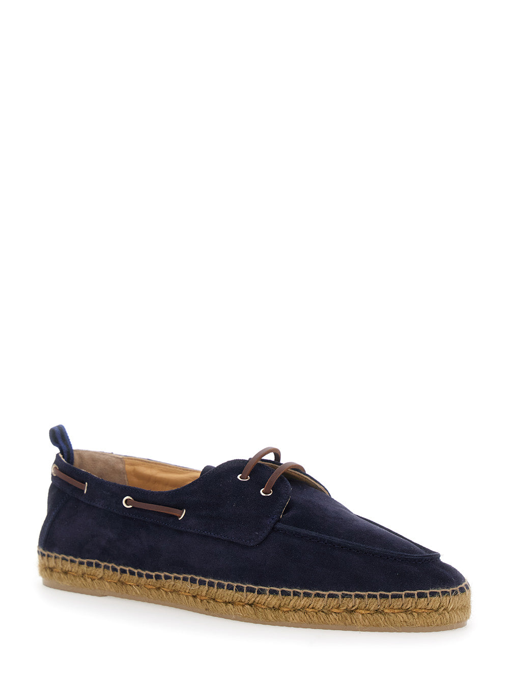 Espadrilles NEMO T-186 Serraje Blue with Rounded Leather Toe for Men Blu Calf Flat Shoes