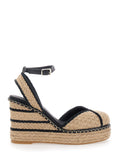 COVA Wedges with Beige Fabric Detail for Women Textile Materials