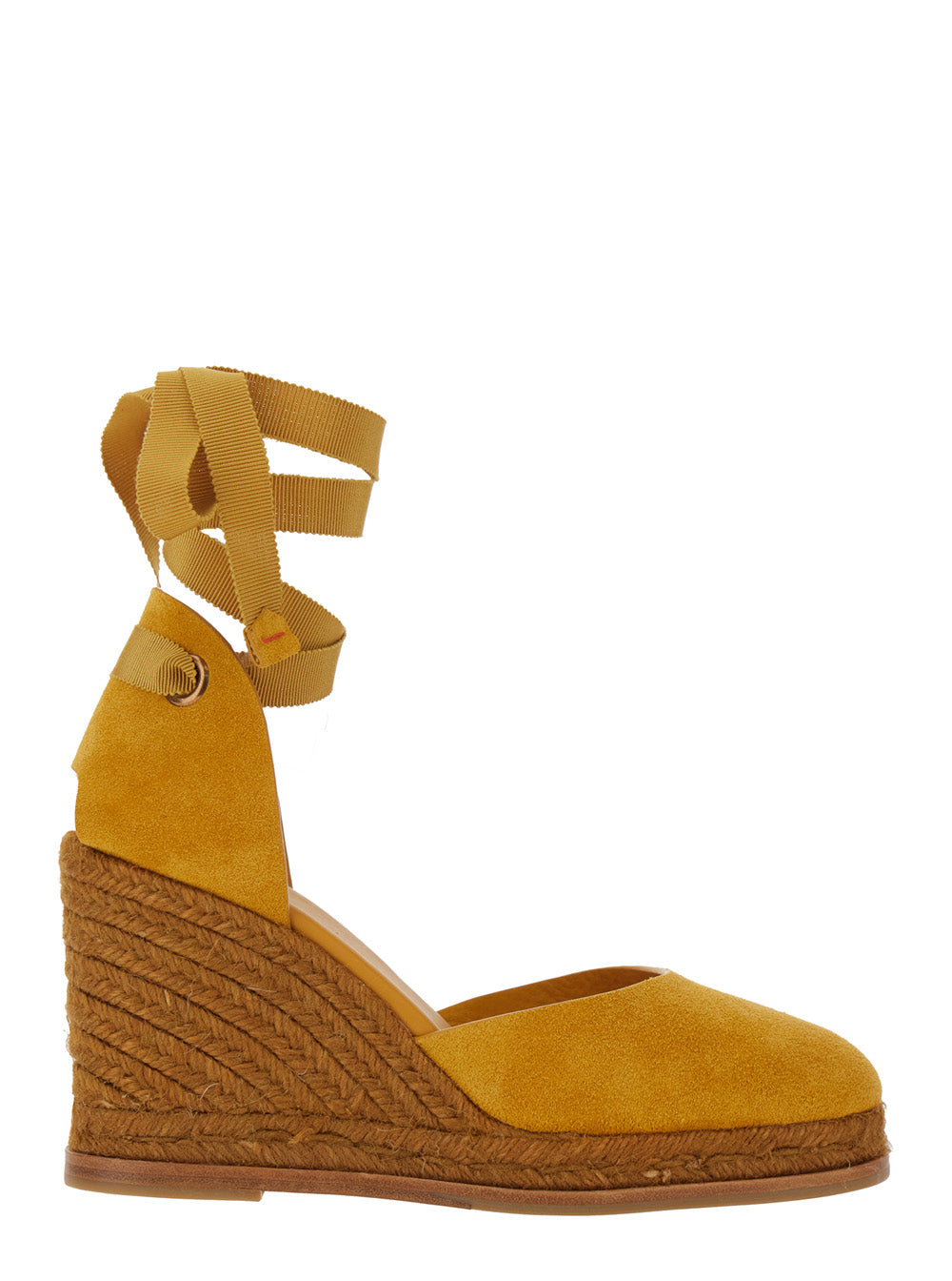 Camilla Wedges with Ankle Strap in Yellow Suede for Women Leather