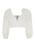 Top Luna with Deep Neckline and Intricate Embroidery in White Cotton Blend for Women Polyester Tops