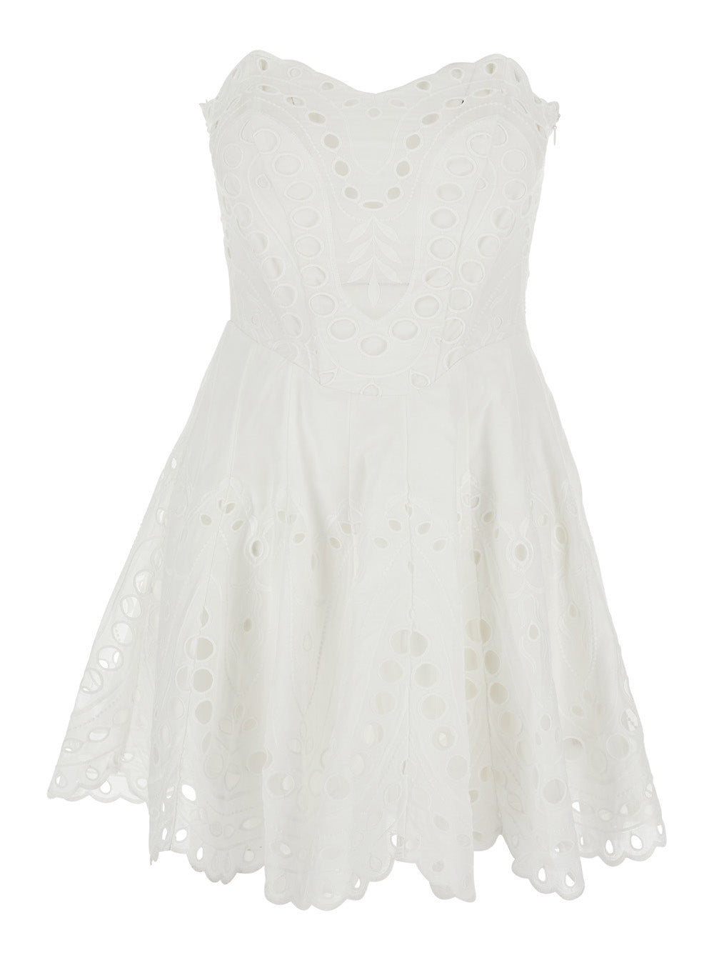 Dress Bail with Heart Neckline and Scalloped Edges in White Cotton Blend for Women Polyester