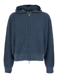 Blue Hooded Sweatshirt With Honeycomb Knit Design In Cotton Man Blu Sweatshirts