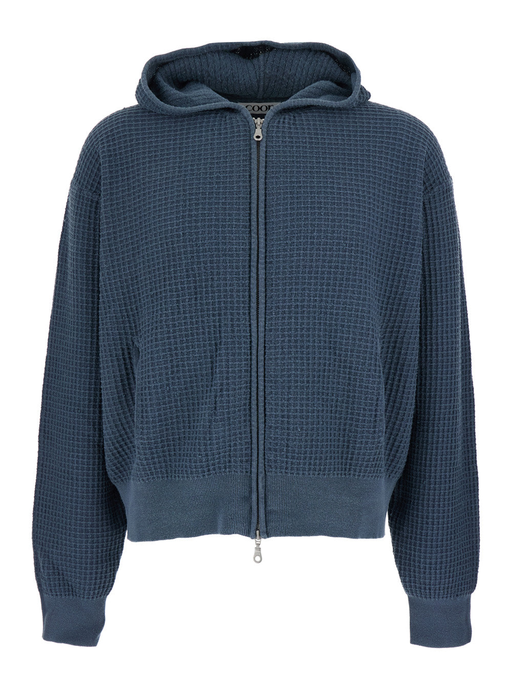 Blue Hooded Sweatshirt With Honeycomb Knit Design In Cotton Man Blu Sweatshirts