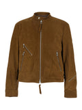 Jacket CALF SKIN D POCKET BIKER JUMPER Brown with Front Leather Pockets for Men Outerwear