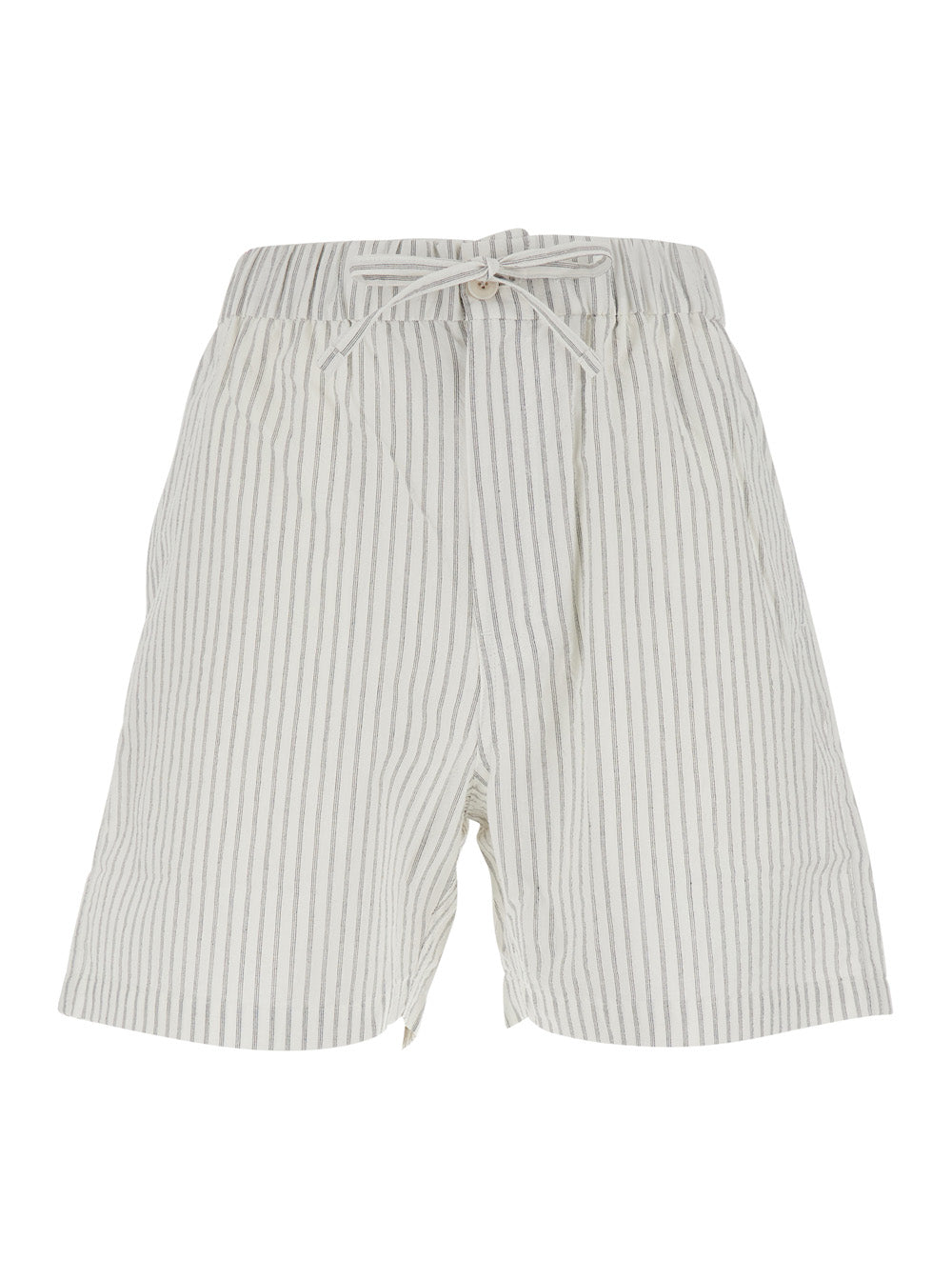 Black STRIPE COTTON LOUNGE SHORTS in Men And Bermuda