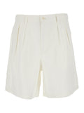 White Shorts With Front Pleats In Linen Blend Man Polyester Cotton Rayon And Bermuda