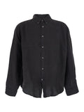 Linen Dyed Oversized Shirt Gray Long Sleeve With Front Closure For Women Grey And Blouses