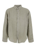 Beige Shirt Linen Dyed Oversized With Long Sleeves And Traditional Collar For Women Blouses