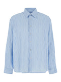 Shirt Semi-Overfit Wrinkle Stripe Blue Striped With Classic Collar And Long Sleeves Cotton For Women Blu Nylon Polyurethane Blouses