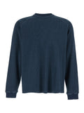 Blue T-Shirt Garment Dying Waffle Raglan Long Sleeve With Sleeves And Round Neck Cotton For Men Blu Jersey