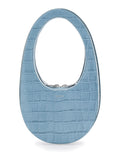 Swipe Mini Handbag with Logo Lettering on the Front and Crocodile-Embossed Effect in Blue Leather for Women Light Calf Hand Bags