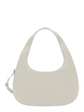 Shoulder Bag Slim Swipe Phone Baguette with Adjustable and Removable Strap Logo Lettering on the Front in Beige Leather for Women Cow