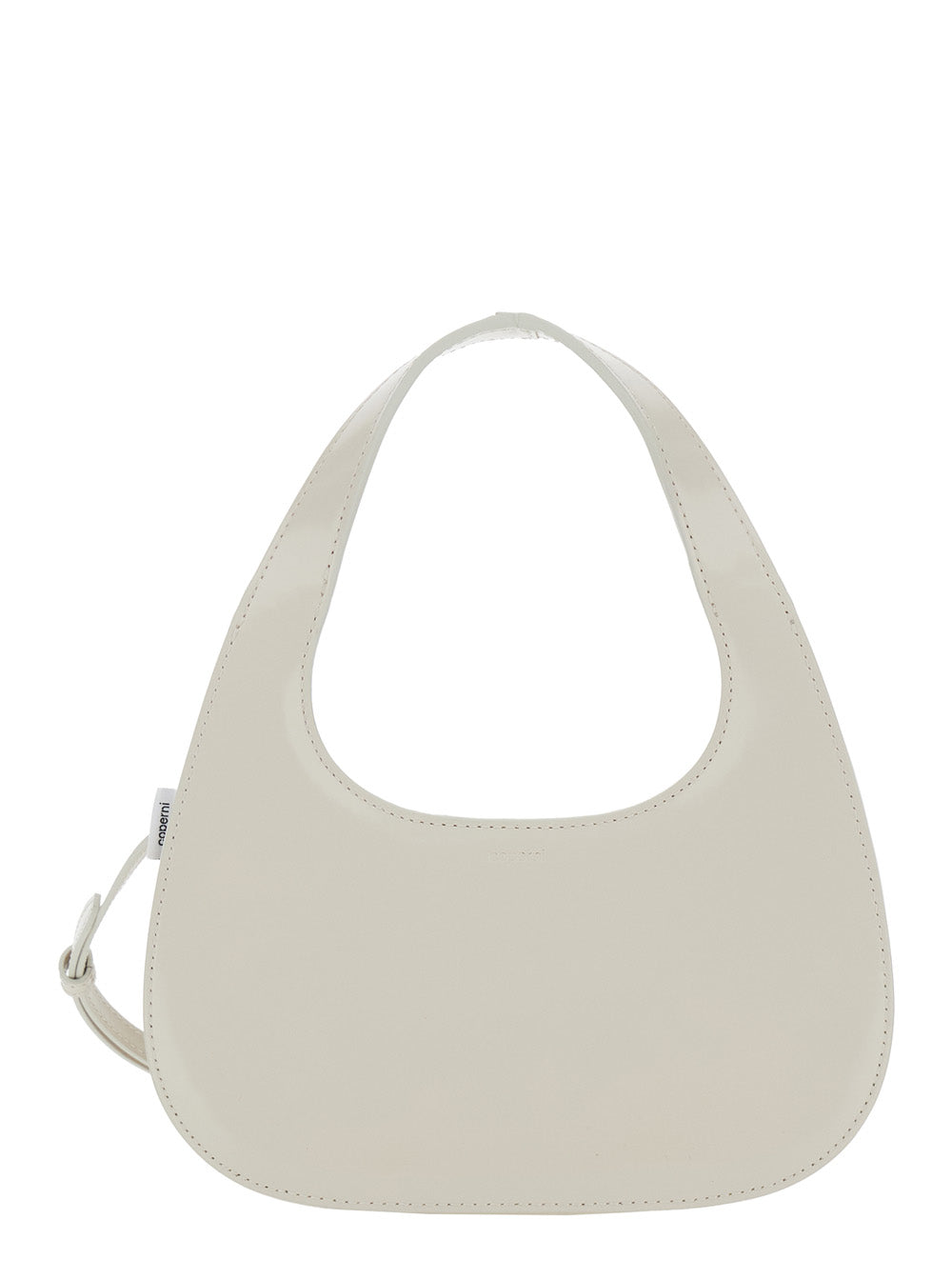 Shoulder Bag Slim Swipe Phone Baguette with Adjustable and Removable Strap Logo Lettering on the Front in Beige Leather for Women Cow