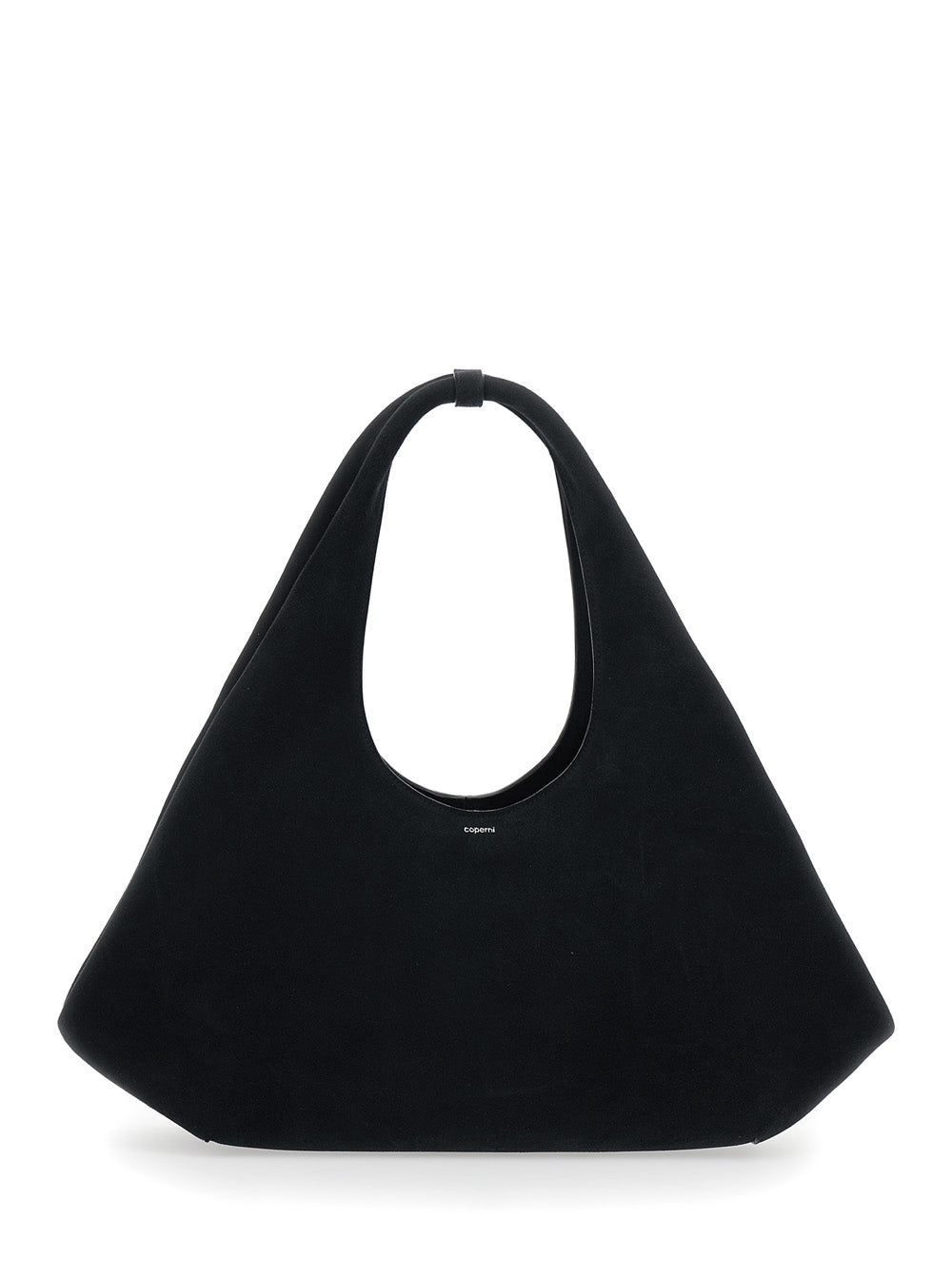 Folded Black Shoulder Bag With Top Handle And Logo Lettering On The Front Suede Woman
