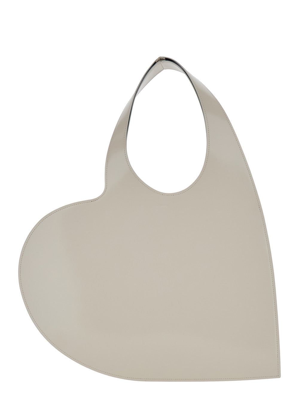 Shoulder Bag Heart With Logo Print Beige Leather For Women