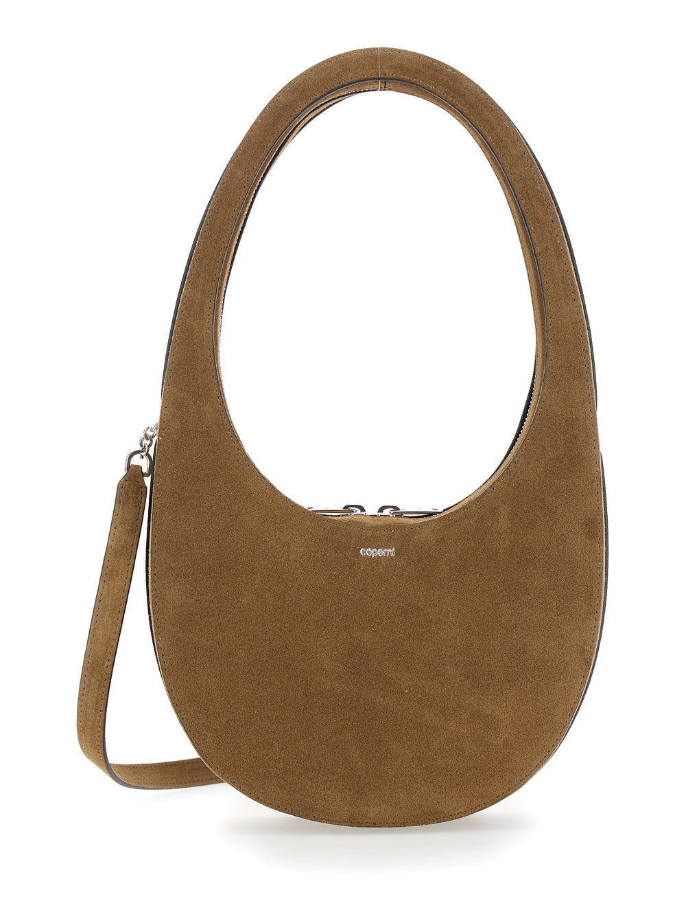 Swipe Shoulder Bag with Embossed Logo and Adjustable Removable Brown Suede Strap for Women Cow Leather Crossbody