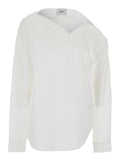 Shirt Heart with Asymmetrical Buttoning and Chest Pocket in White Cotton for Women Blouses