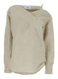 HEART SHIRT Beige with Classic Collar and Long Sleeves for Women Linen Blouses